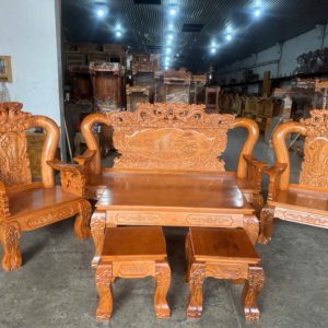 SaLon Sồi Bát Tiên Cột 12 Rồng Cao