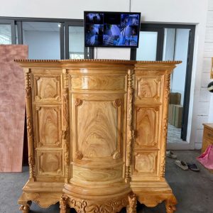 Tủ Thờ gỗ Gõ Đỏ Bụng Phệ - Hậu Gõ Zin (Trạm Tam Đa & Trơn)