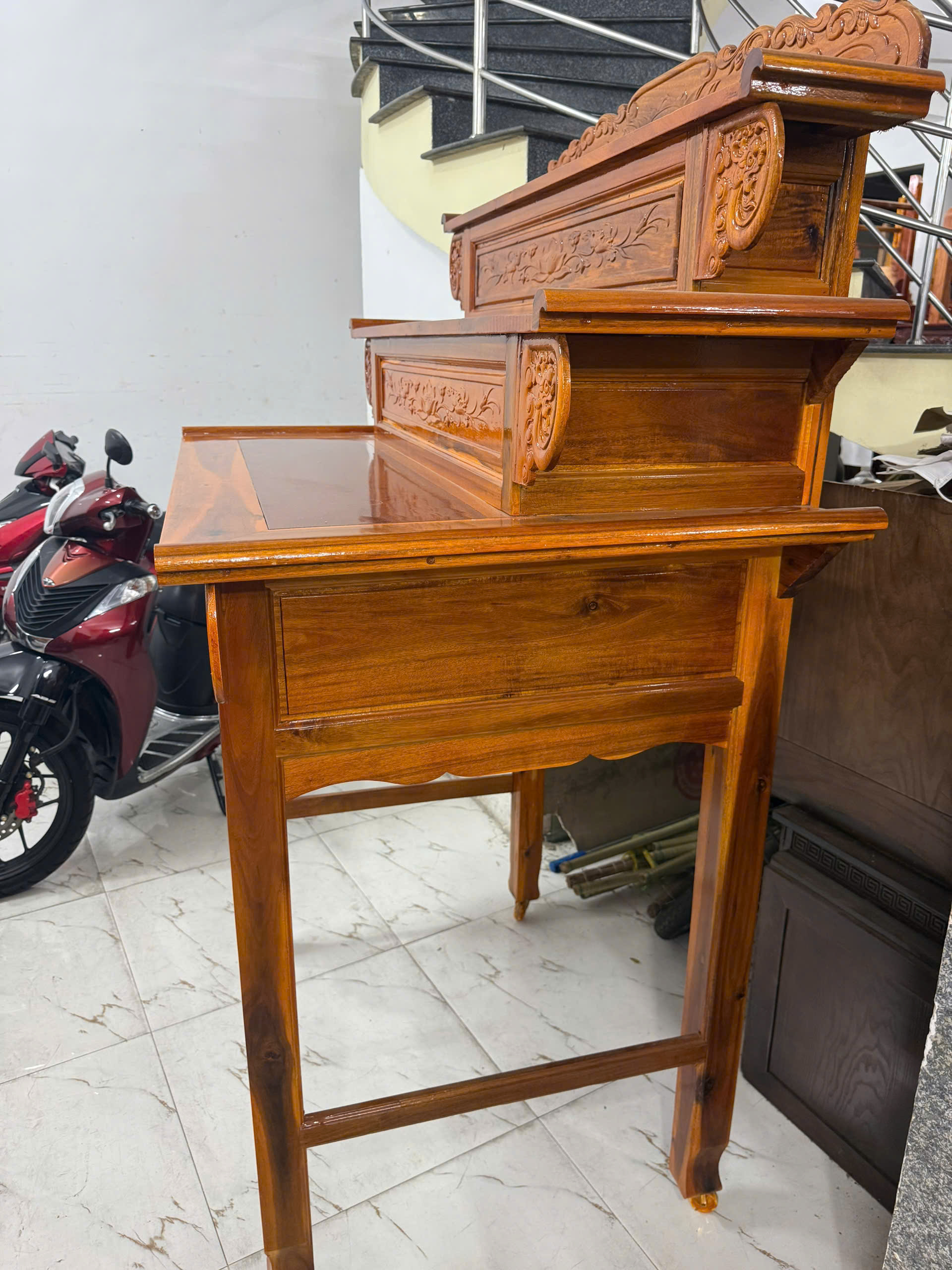 Tủ Thờ Gỗ Sồi 2 Tầng (107, 127, 147, 154) màu Lau Hương - Ảnh 3