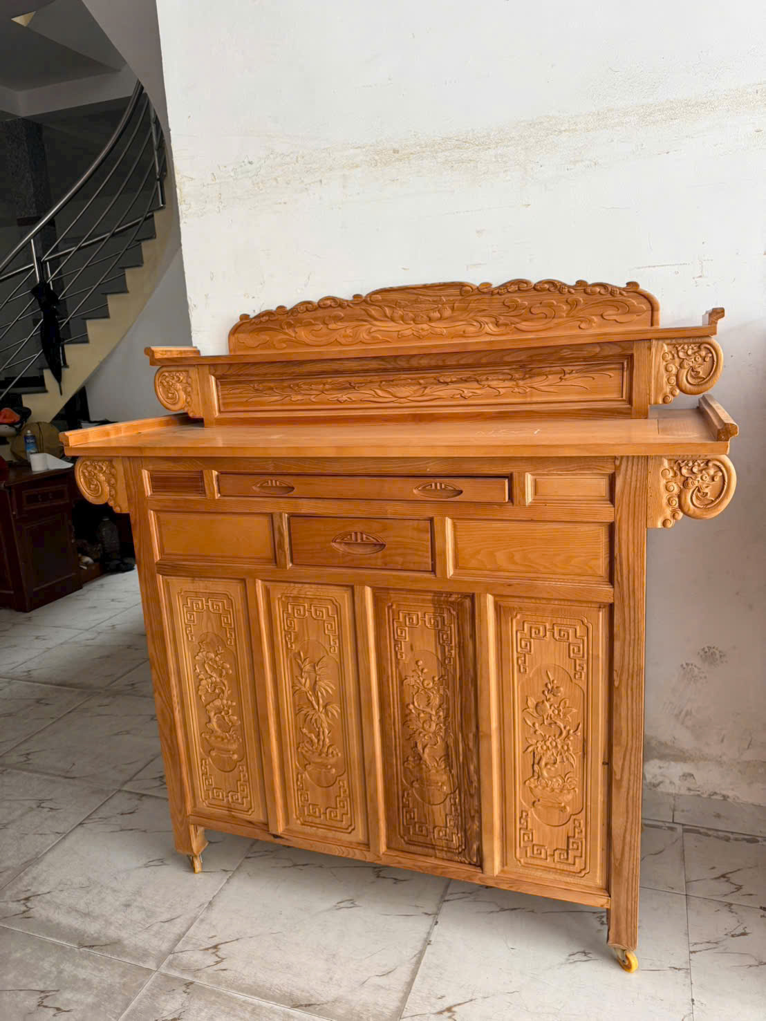 Tủ Thờ Gỗ Sồi 2 Tầng (107, 127, 147, 154) màu Lau Hương - Ảnh 2