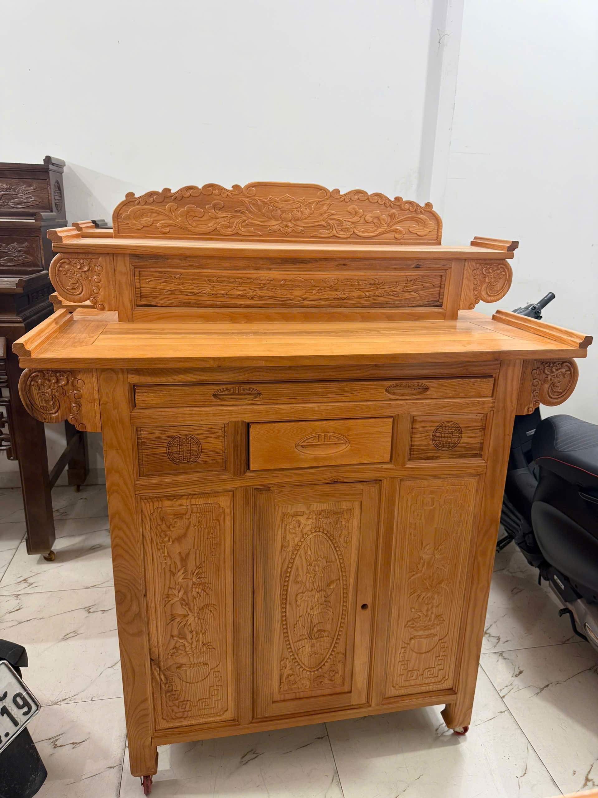 Tủ Thờ Gỗ Sồi 2 Tầng (107, 127, 147, 154) màu Lau Hương