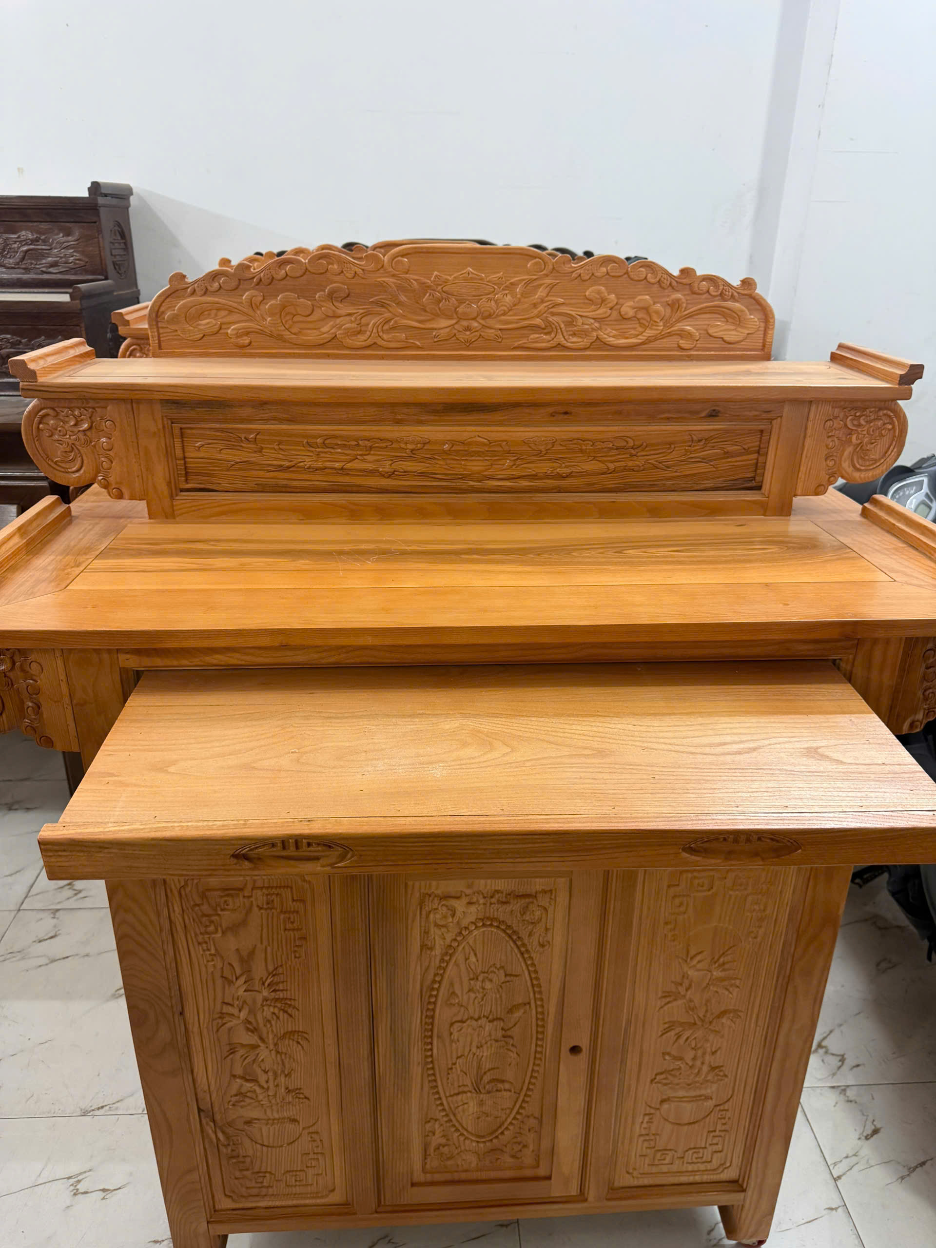 Tủ Thờ Gỗ Sồi 2 Tầng (107, 127, 147, 154) màu Lau Hương - Ảnh 5