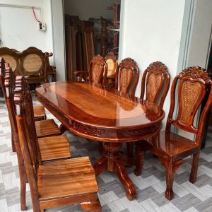 Bộ Bàn Ăn Gỗ Tràm 8 Ghế (màu Đỏ)