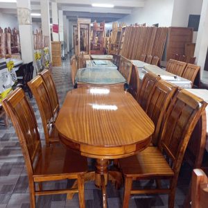 Bộ Bàn Ăn Gỗ Tràm 6 Ghế Oval (Mặt Xoan Phủ)