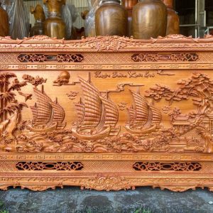 Khung Tranh "Thuận Buồm Xuôi Gió" gỗ Hương Đá 155x79