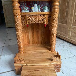 Bàn Thờ Ông Địa Hộp Đèn và Cột gỗ Xoan
