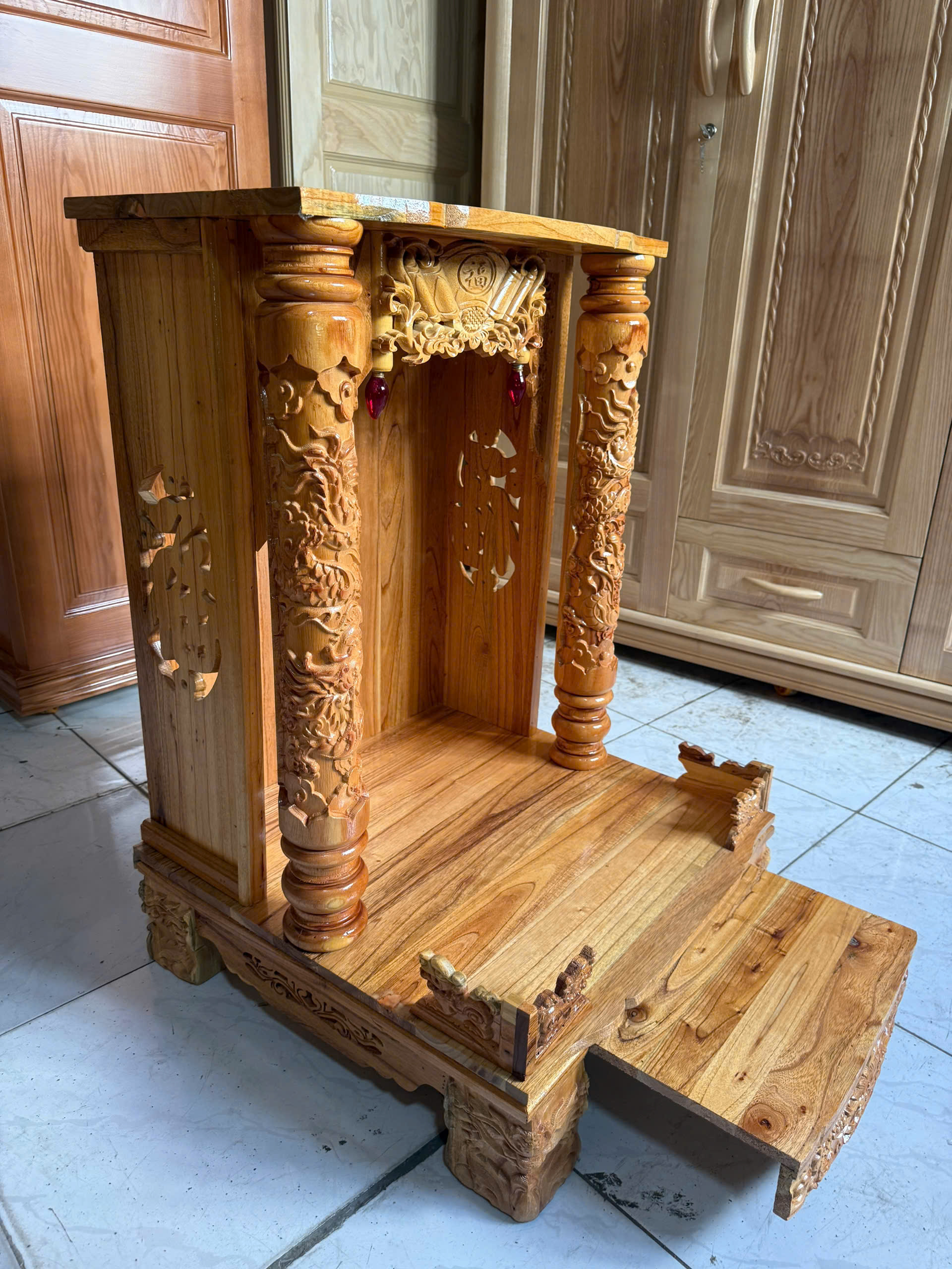 Bàn Thờ Ông Địa Cột gỗ Xoan - Ảnh 8