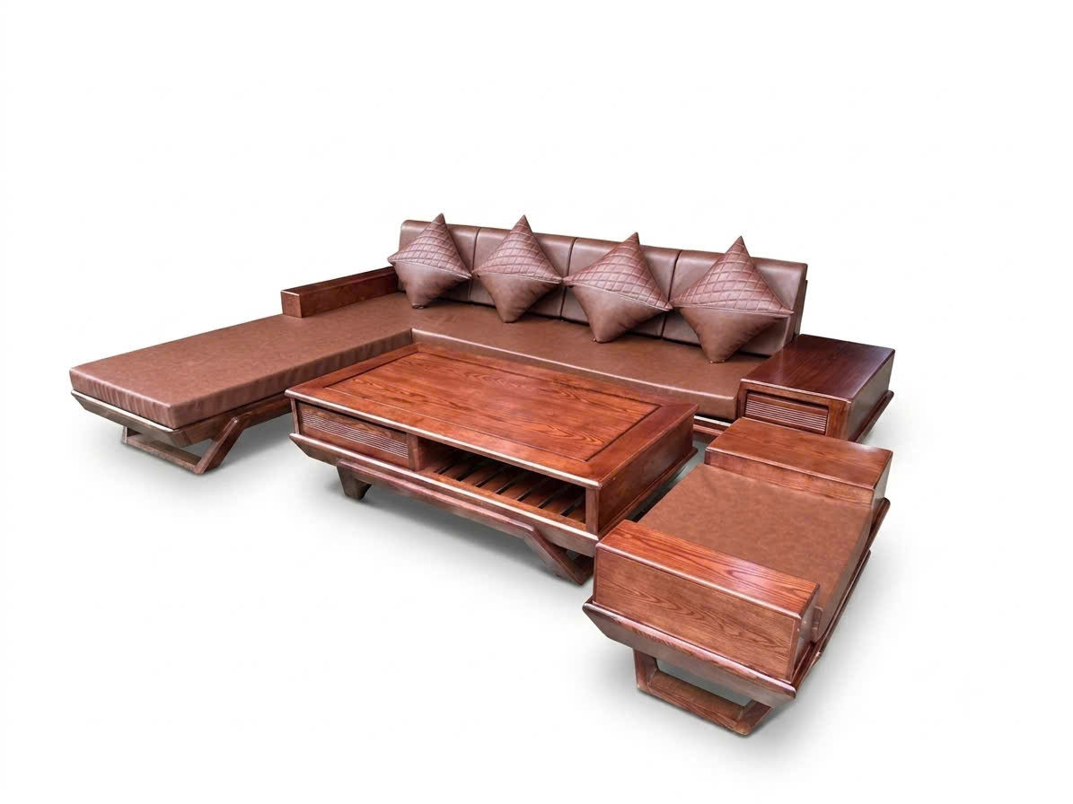 SoFa Góc Thuyền Gỗ Sồi (màu Óc Chó)
