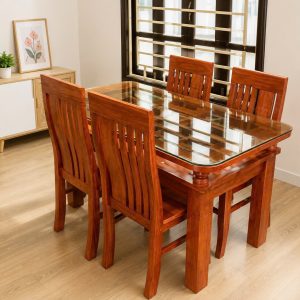 Bộ Bàn Ăn 2 Tầng 4 Ghế Gỗ Sồi (màu Cánh Dán)