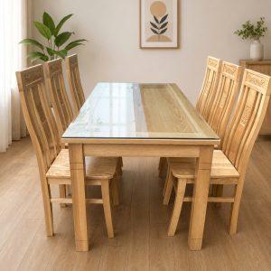 Bộ Bàn Ăn Khuôn Tranh 6 Ghế Gỗ Sồi (màu Trắng)
