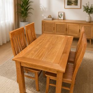 Bộ Bàn Ăn Khuôn Tranh 4 Ghế Gỗ Sồi (màu Cánh Dán)