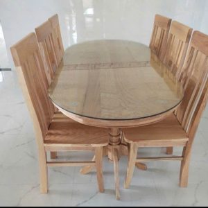 Bộ Bàn Ăn Oval 6 Ghế Gỗ Sồi (màu Trắng)