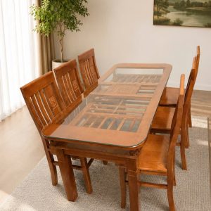Bộ Bàn Ăn 2 Tầng 6 Ghế Gỗ Sồi (màu Cánh Dán)