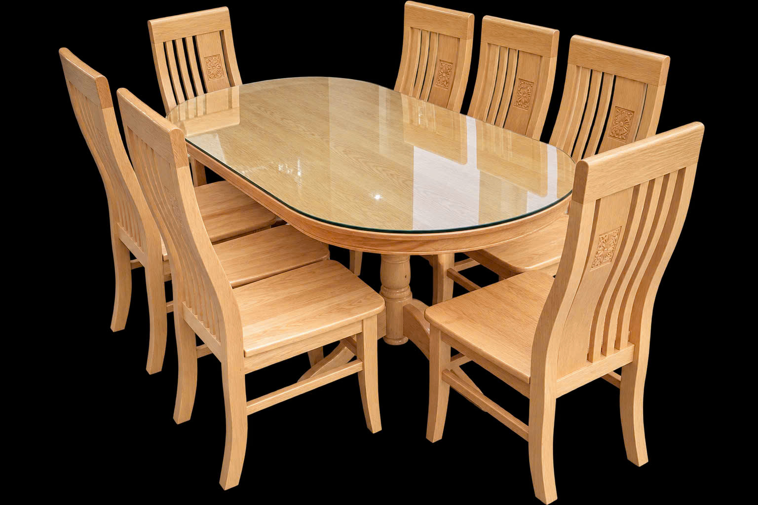 Bộ Bàn Ăn Oval 8 Ghế Gỗ Sồi (màu Trắng)