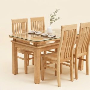 Bộ Bàn Ăn 2 Tầng 4 Ghế Gỗ Sồi (màu Trắng)