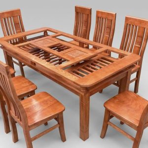 Bộ Bàn Ăn 2 Tầng 8 Ghế Gỗ Sồi (màu Cánh Dán)