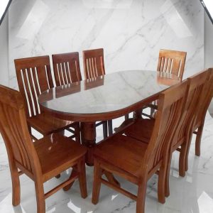 Bộ Bàn Ăn Oval 8 Ghế Gỗ Sồi (màu Cánh Dán)