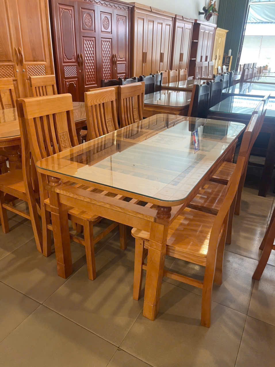 Bộ Bàn Ăn 2 Tầng 6 Ghế Gỗ Sồi (màu Cánh Dán) - Ảnh 2