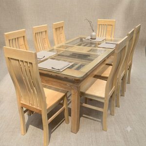 Bộ Bàn Ăn 2 Tầng 8 Ghế Gỗ Sồi (màu Trắng)