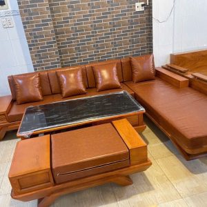 SoFa 2 Văng Chân Thuyền Gỗ Sồi (màu Lau Hương)