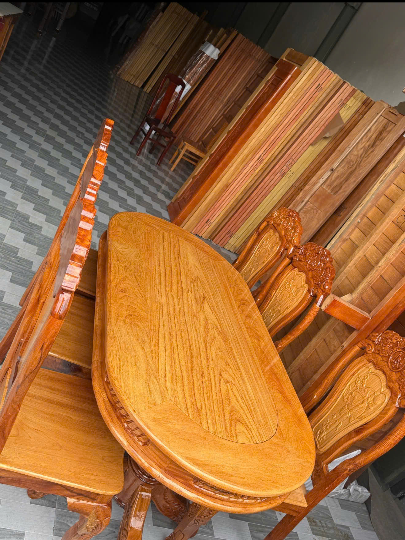 Bộ Bàn Ăn Gỗ Căm Xe-Gõ 6 Ghế - Ảnh 3