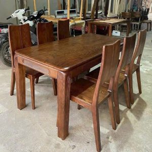 Bộ Bàn Ăn Chân Soi 6 Ghế kiểu 3 Tiêu - Gỗ Sồi (màu Óc Chó)