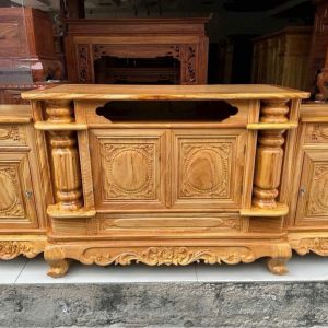 Kệ TV Cột Nho Đầu Nhô Gỗ Gõ Đỏ