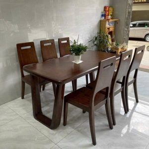Bộ Bàn Ăn Chân Hươu 6 Ghế Kiểu 3 Tiêu - Gỗ Sồi (màu Óc Chó)