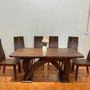 Bộ Bàn Ăn Chân Chữ Channel 6 Ghế Kiểu 3 Tiêu - Gỗ Sồi (màu Óc Chó)