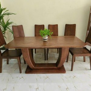 Bộ Bàn Ăn Chân Chữ U 6 Ghế Kiểu 3 Tiêu - Gỗ Sồi (màu Óc Chó)