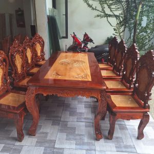 Bộ Bàn Ăn Gỗ Tràm LOUIS 8 Ghế (màu Đỏ)