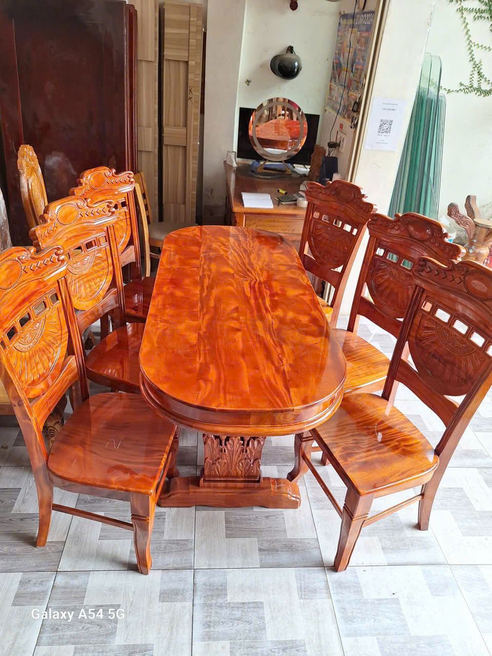 Bộ Bàn Ăn Gỗ Xà Cừ 6 Ghế
