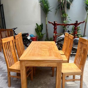 Bộ Bàn Ăn Chân Vuông Chữ Thọ - Gỗ Gõ Đỏ (6 Ghế)