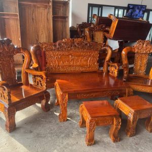 SaLon Gỗ Tràm Rồng Cao - Tựa Liền Bát Tiên Cột 12