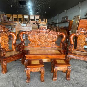 SaLon Gỗ Tràm Nghê 5 Đầu - Mặt Gõ Đỏ Cột 14