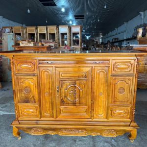 Tủ Thờ Gỗ Tràm Chạm Chữ ngang 1m97 màu Vàng
