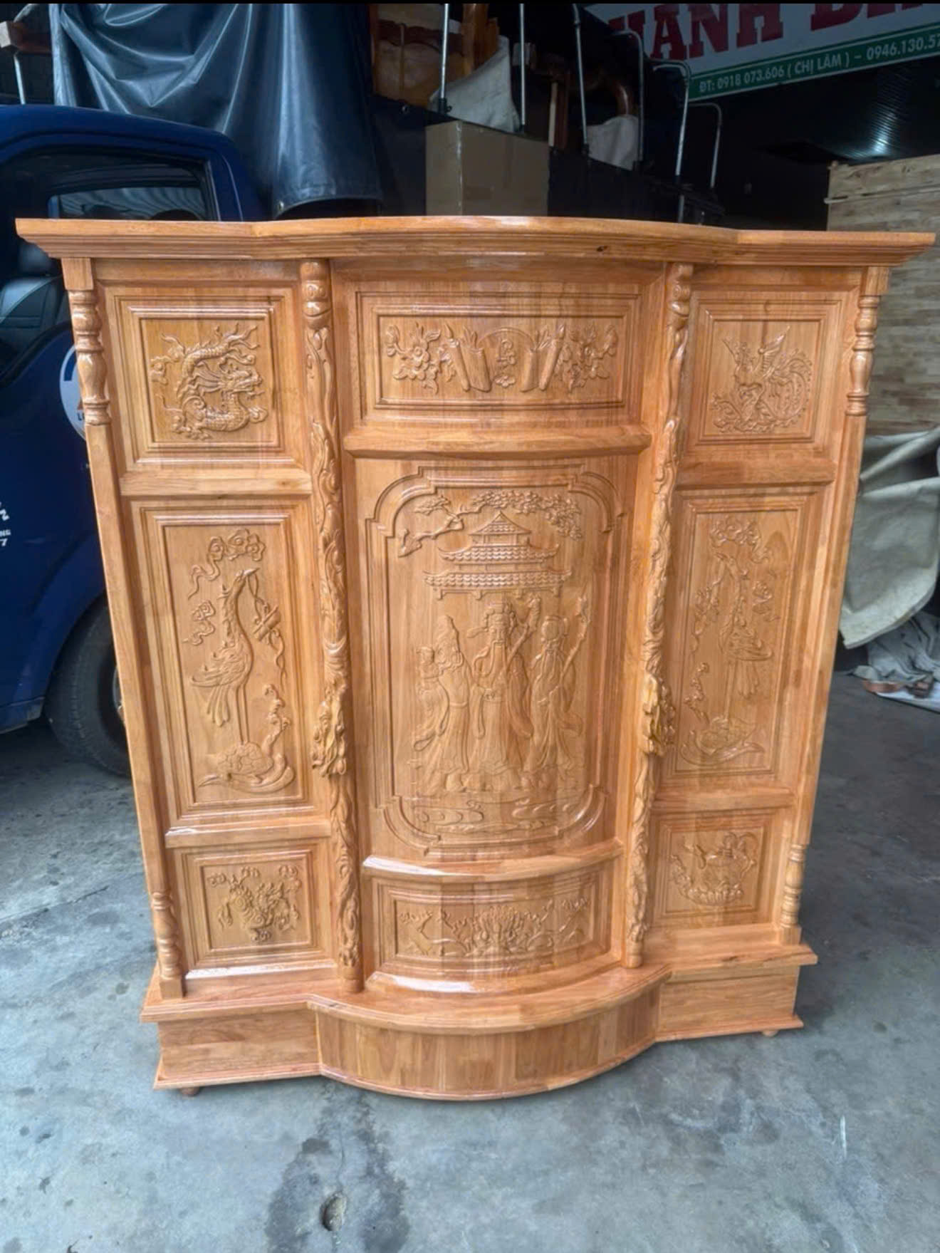 Tủ Thờ Gỗ Cao Su ngang 1m27