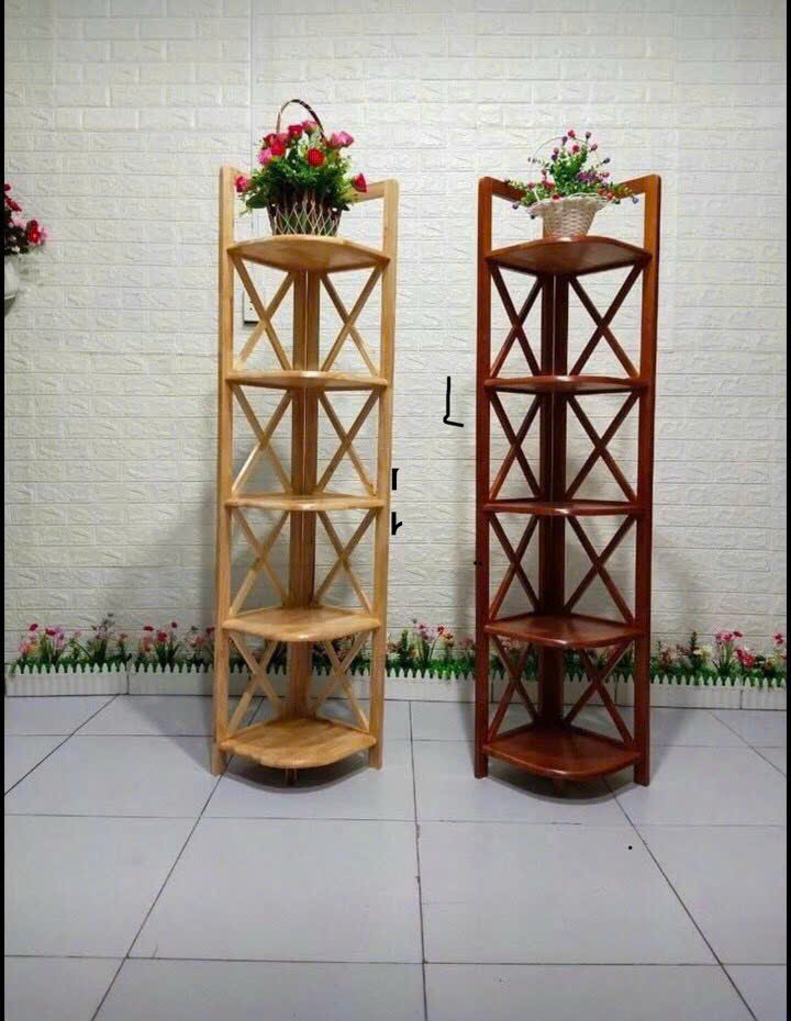 Kệ Góc Chữ X 5 Tầng Gỗ Cao Su