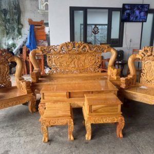 SaLon Gõ Đỏ Song Long - Tựa Liền Bát Tiên Cột 12