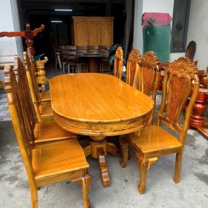 Bộ Bàn Ăn Gỗ Tràm 8 Ghế (màu Vàng)