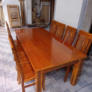 Alternative view of Bộ Bàn Ăn Gỗ Tràm 8 Ghế Chân Vuông màu Vàng (Mặt Xoan Phủ)